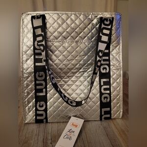 Lug Quilted Silver Tote with Black Straps
